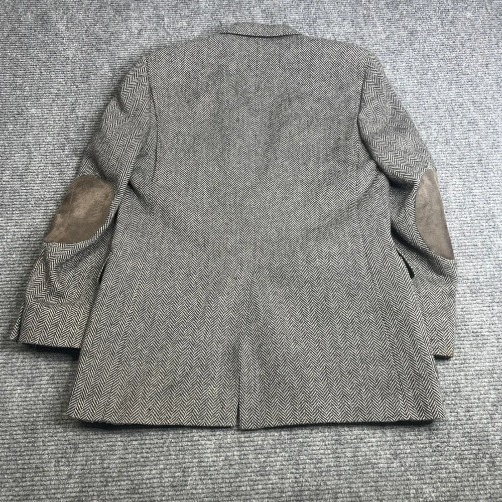 Vintage John Alexander Foleys Herringbone Wool Blazer Gray Elbow Patches USA 41R